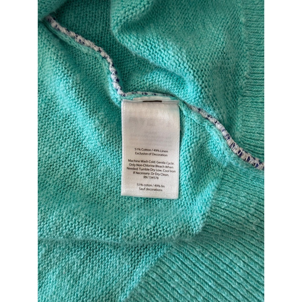 Vineyard Vines Womens Turquoise Cotton Linen Crewneck Sweater Side Piping Small - Picture 6 of 12
